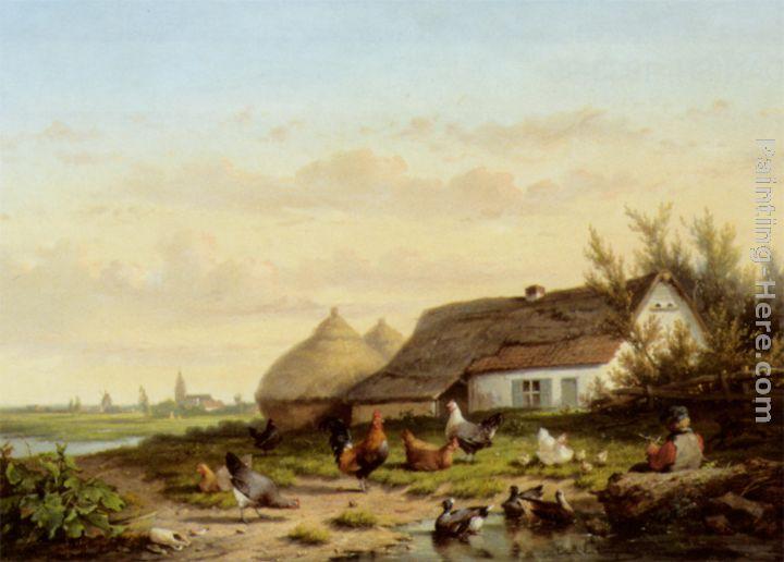 Cornelis van Leemputten Farmyard with Chicken and Ducks